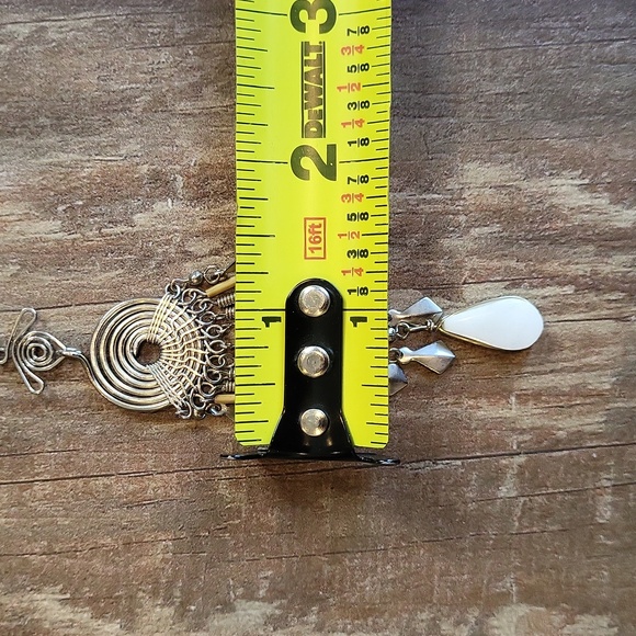 Peruvian Bamboo Tube Bead & Silver Tone Metal Work Jasper Stone Pendant Necklace - Picture 12 of 12